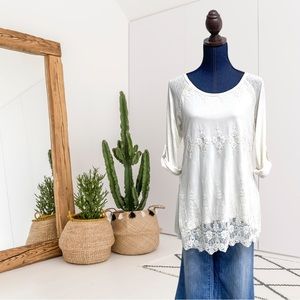 Hazel Long Sleeve Lace Overlay Tunic Top